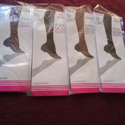 4 NEW On The Go! Knee Highs  Comfort Top, 2 Coffee , 2 Off Black Queen Size