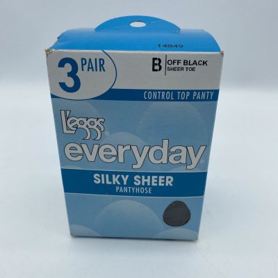 L'eggs 3 Pair Everyday Silky Sheer  Control Top Pantyhose Off Black  B