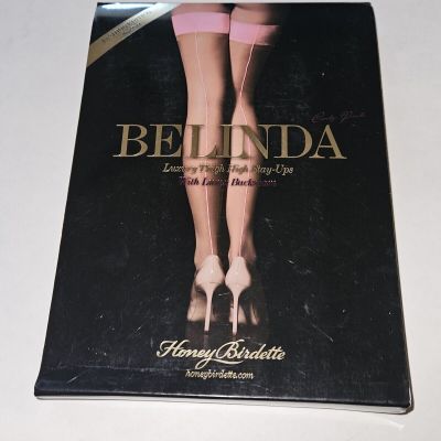 Honey Birdette Belinda Candy Pink Stockings Luxury Thigh High Stay Ups sz L new