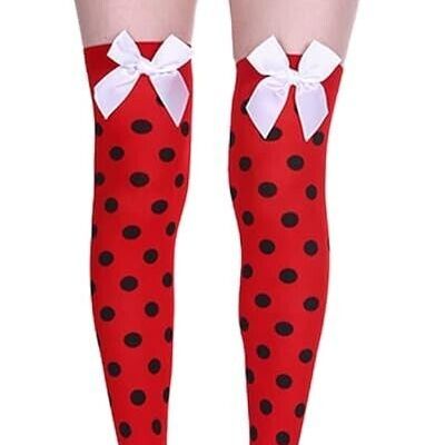 Red Thigh highs  Black polka dots and bows French Maid Skirt And Garter