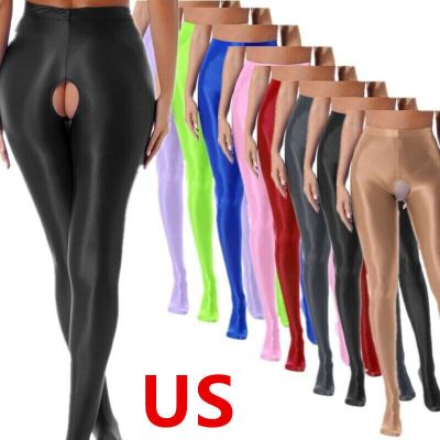 US Womens Shiny Oil Glossy Footed Pantyhose Tights Shimmery Yoga Hollow Out Pant