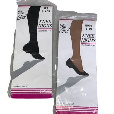 Lot Of  2 On The Go! Knee Highs Comfort Top 1-Nude 1-Jet Black Size - 8 1/2-11