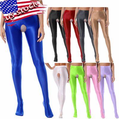 US Women's Oil Glossy Footed Spandex Tights Opaque High Waist Pantyhose Pants