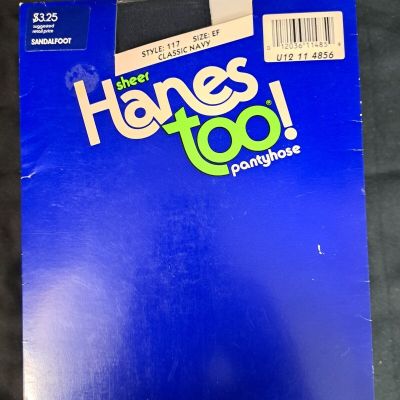 NOS Vin 1990 Sheer Hanes Too Pantyhose Classic Navy Style 117 Sandlefoot Size EF