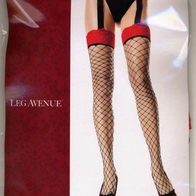 SEXY RED GARTER  TOP SUSPENDER FISHNET BLACK STOCKINGS NEW O/S OR PLUS SIZE