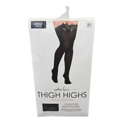 Satin Bow Black Solid Thigh Highs Women's 1 Pair One Size Fits Most, Festival