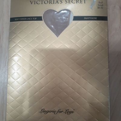 vtg VICTORIAS SECRET Silky Sheer Lace Top Pantyhose buff NEW old stock small