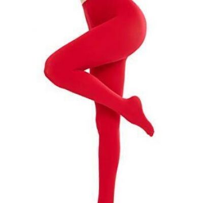 Run Resistant 80D Soft Solid Color Semi Opaque Footed Tights Small-Medium Red