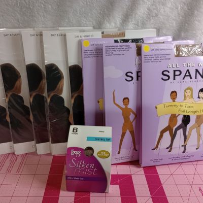 M SPANX & WOLFORD LOT OF TIGHTS, 8 Pairs Plus 2 Additional, Nude, Black, Medium