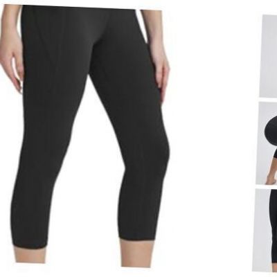 Women's Capri Leggings with Pockets High Waisted Workout Medium Nylon Black