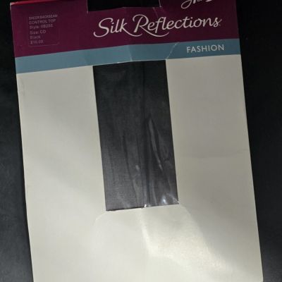 Black Hanes Silk Reflections Control Top Pantyhose Size CD (120 - 165) 0B255