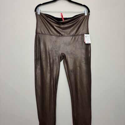 Womens Spanx Faux Leather Leggings Plus Size 2X Bronze Metal Brown Pants Stretch