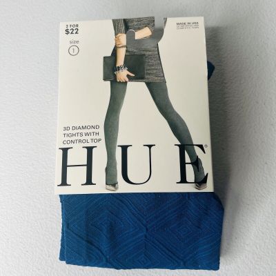 NWT Hue Womens 3D Diamond Tight with Control Top Size 1 Imperial Blue 1 Pair New