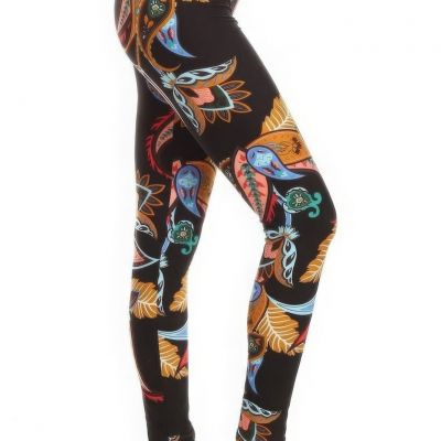 5-inch Long Yoga Style Banded Lined Paisley Floral Printed Knit Legging With Hig