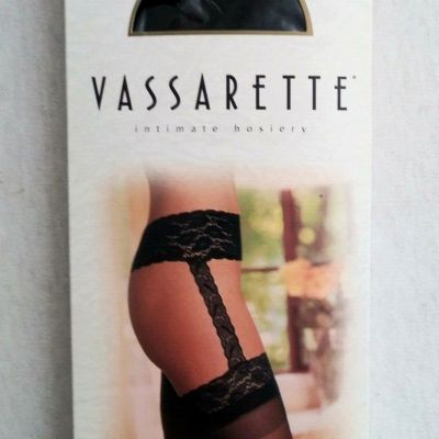 VASSARETTE Lace Trim Garter Stockings S/M Black Sheer Nylon Leg SEXY NIB