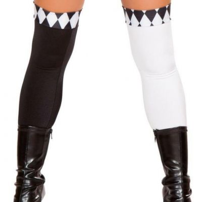 Jester Thigh High Stockings Leggings Costume Black White Argyle Diamonds ST4673