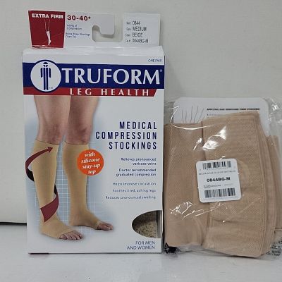 Truform Stockings Knee High Open Toe Dot Top: 30-40 mmHg M BEIGE (0844BG-M)