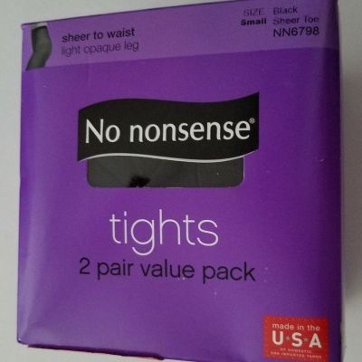 Womens No Nonsense Brand 2 pair Black Opaque Tights Sheer to Waist Size Small