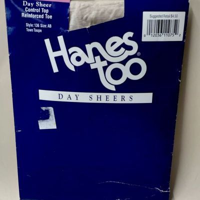 Hanes Too Panty Hose Town Taupe Day Sheer Control Top Reinforced Toe New Size AB