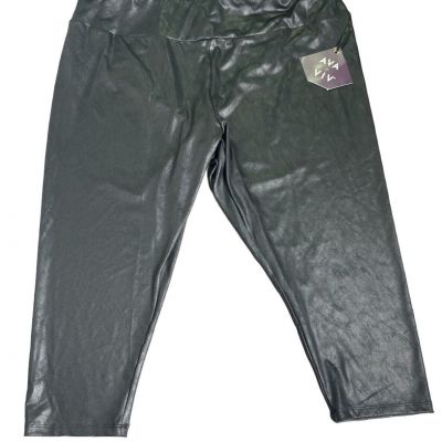 Ava & Viv Black Faux Leather High Waist Capri Leggings Plus Sz 2X (20W-22W) NWT