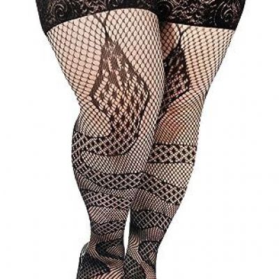 Moon Wood Plus Size Fishnet Stockings for Women Silicone Lace Top Stay Up