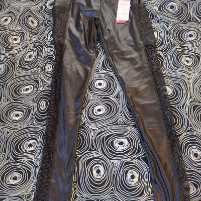 Yado 4D7L100 Faux Leather Look Leggings Weaved Netted Mesh Panels Black Small