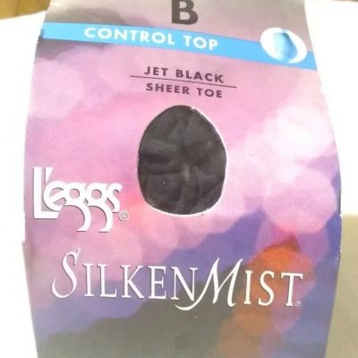 Leggs Pantyhose Jet Black Silken Mist Control Top B Sheer Toe 20210 NOS