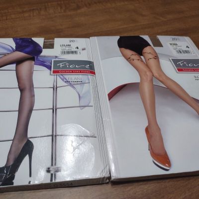 LOT OF 2 Fiore Golden Line Natural 20 Den Pantyhose Patterned Tights SIZE 4