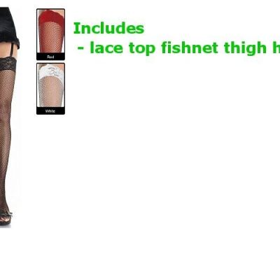 Fishnet Thigh High Stockings with Lace Top Adult Womens Std & Plus Size Hosiery