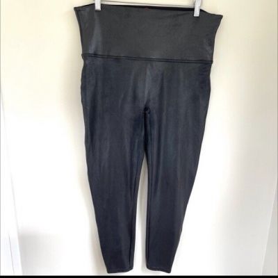 SPANX Plus Size Faux Leather Black Leggings- Size 3X