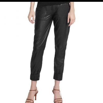 J Brand Women's Arkin Tapered Mid-rise Leather Pants, JB003318, black, size 25