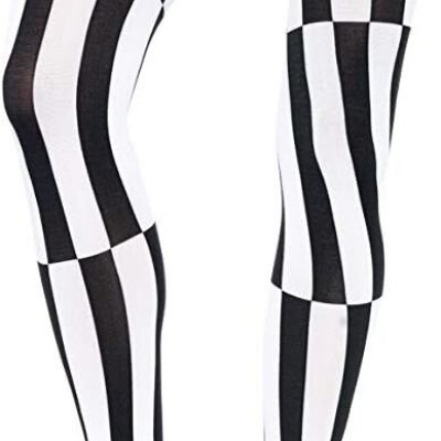 LEG AVENUE Woven Opaque Striped Optical Illusion Harlequin Tights Black White