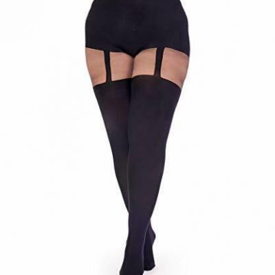 Pretty Polly Women's Plus-Size Curves Suspender Tights Black Black XL