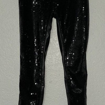 SPANX Faux Leather Sequin Leggings Black #20189 Size Small