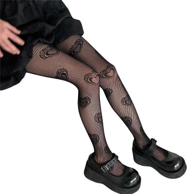 Bottomed Pantyhose Thin Dressing Up Summer Sexy Heart Pattern Mesh Pantyhose