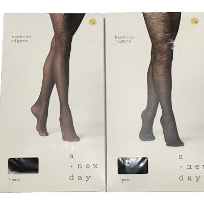 2 Pair A New Day Women's Size S/M Ebony Black Pattern Fashion Tights