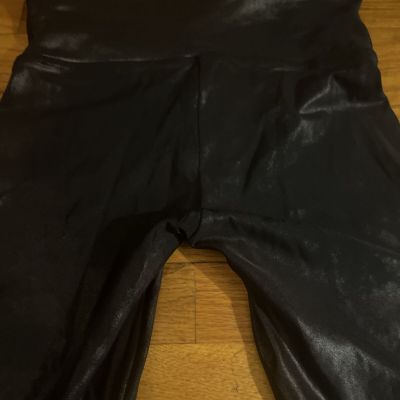 Spanx High Waist Shiny Metallic Leggings Black Size Medium