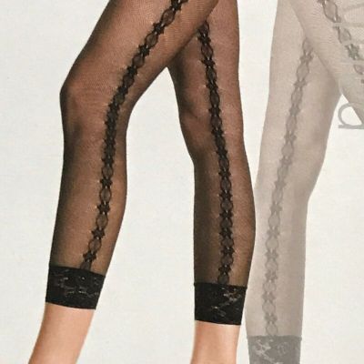 MUSIC LEGS Mesh With Lace Trim Footless Tight Pantyhose OS Black
