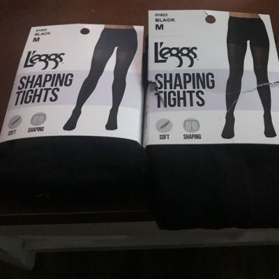 2 Pairs L'eggs Shaping Tights M Black Shaping Soft 01923