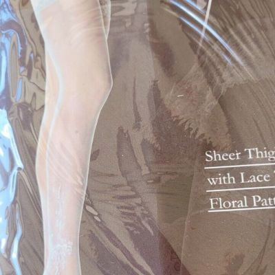 Leg Avenue BlackSheer Lace Top Stockings with Woven Floral Pattern-One Size 9021