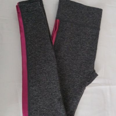 Unbranded Leggings Size S Grey With Pink Strip Sides Wide Waistband Active Pants