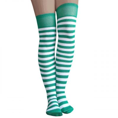 White/Green Striped Thigh Highs