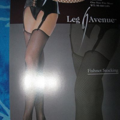 new Leg Avenue Retro 50's Pin Up Vintage Black Fishnet Stockings w/ Plain Top