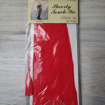 Vintage Sheerly Touch-Ya Thigh Hi Stockings - One Size Red Style 610