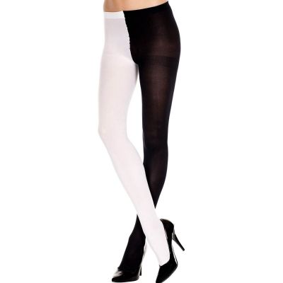 Music Legs 748 Opaque Jester Tights Halloween Cosplay Black-White #6524