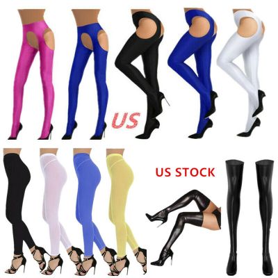 US Womens Crotchless Tights Mesh Sheer Pantyhose Slim Stockings Suspender Pants