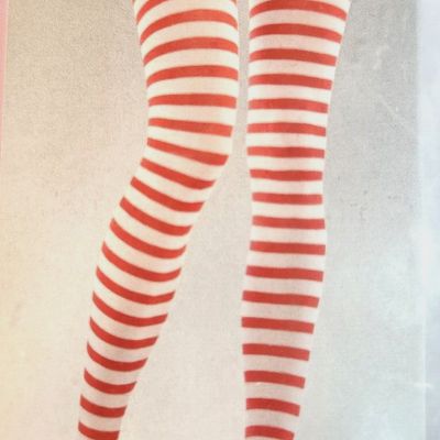 NEW-Candy Stripe Red White Tights Opaque Striped Nylon One Size Up to 160 Lbs.