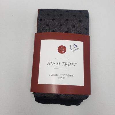 Hold Tight Black Queen Control Top Tights Pantyhose Womens 1X/2X Nylons Dots