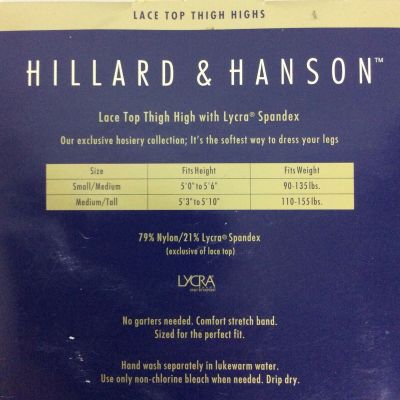 Hillard Hanson Lace Top Thigh Highs Size Medium Tall Stockings Black