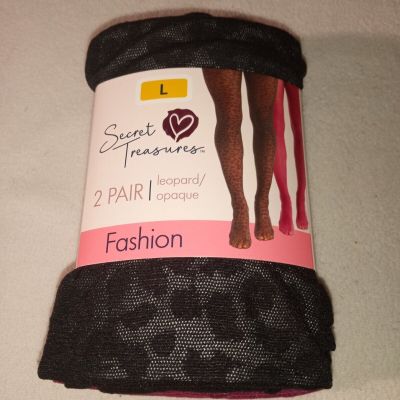 NWT Secret Treasures Women's Wine Red Opaque & Black Leopard 2 Pack Tights - L